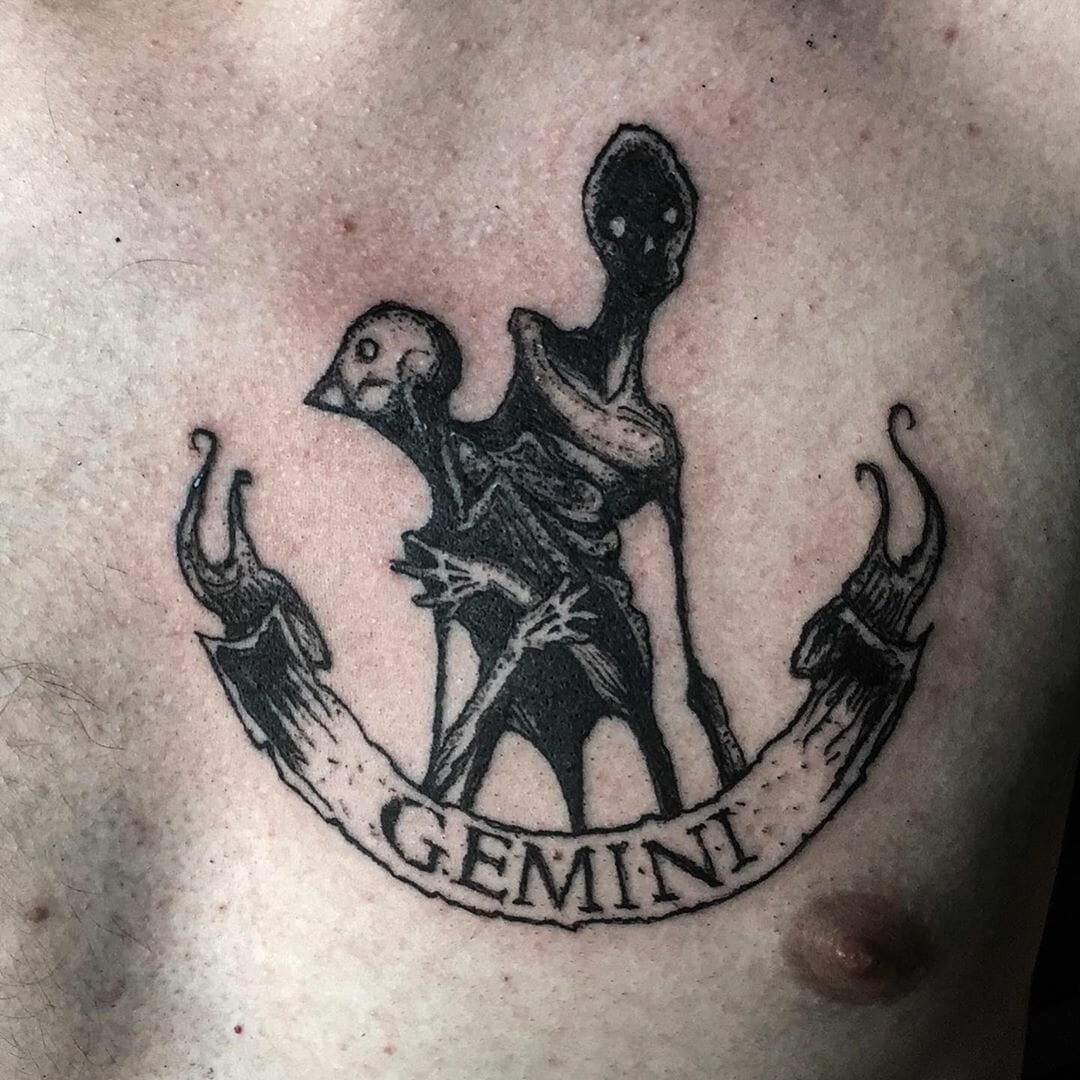 Black Twin Body Gemini Tattoos On Chest