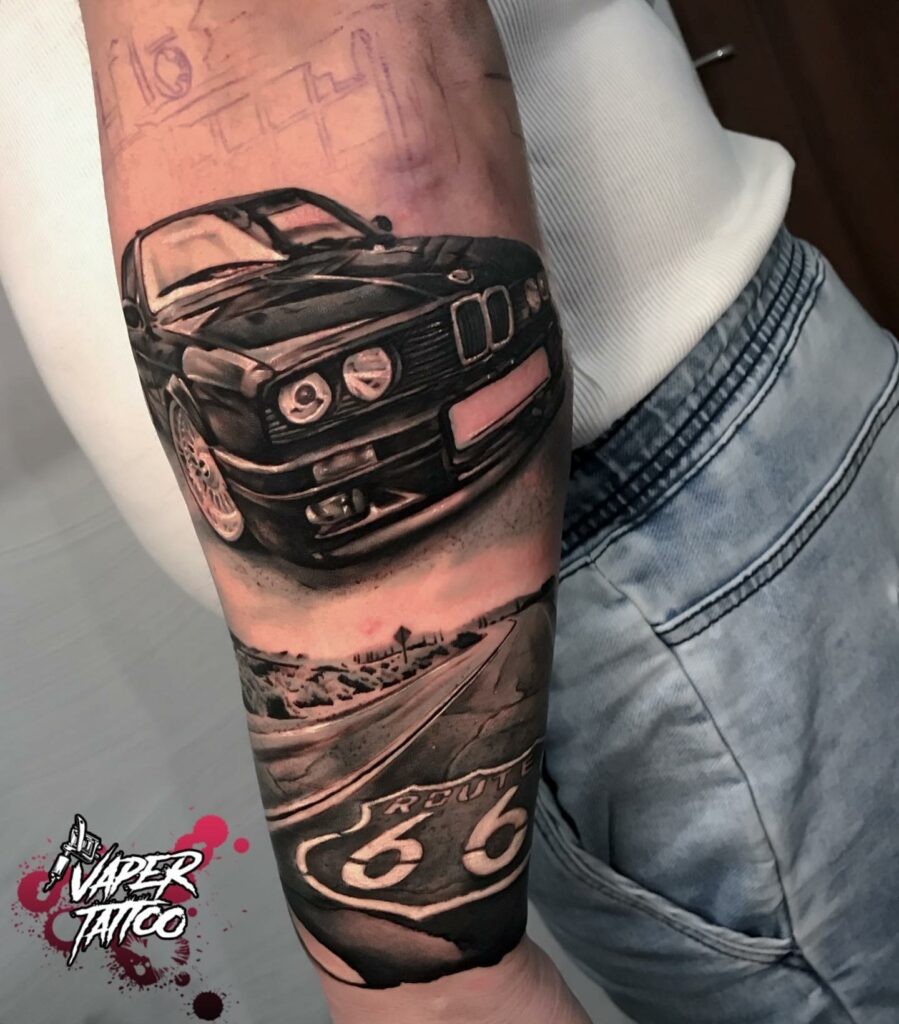 Black And Grey BMW Tattoo Ideas