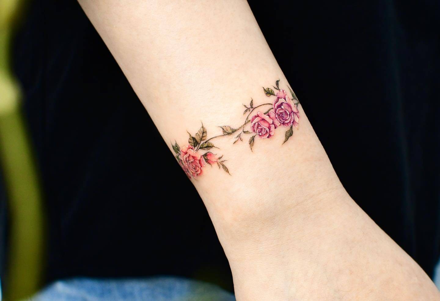 Wristband Flower Wrist Tattoo Ideas