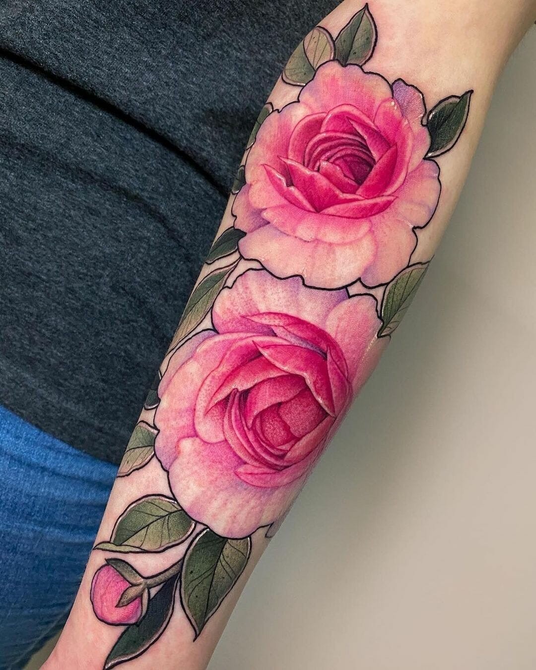 Realistic Pink Rose Tattoo