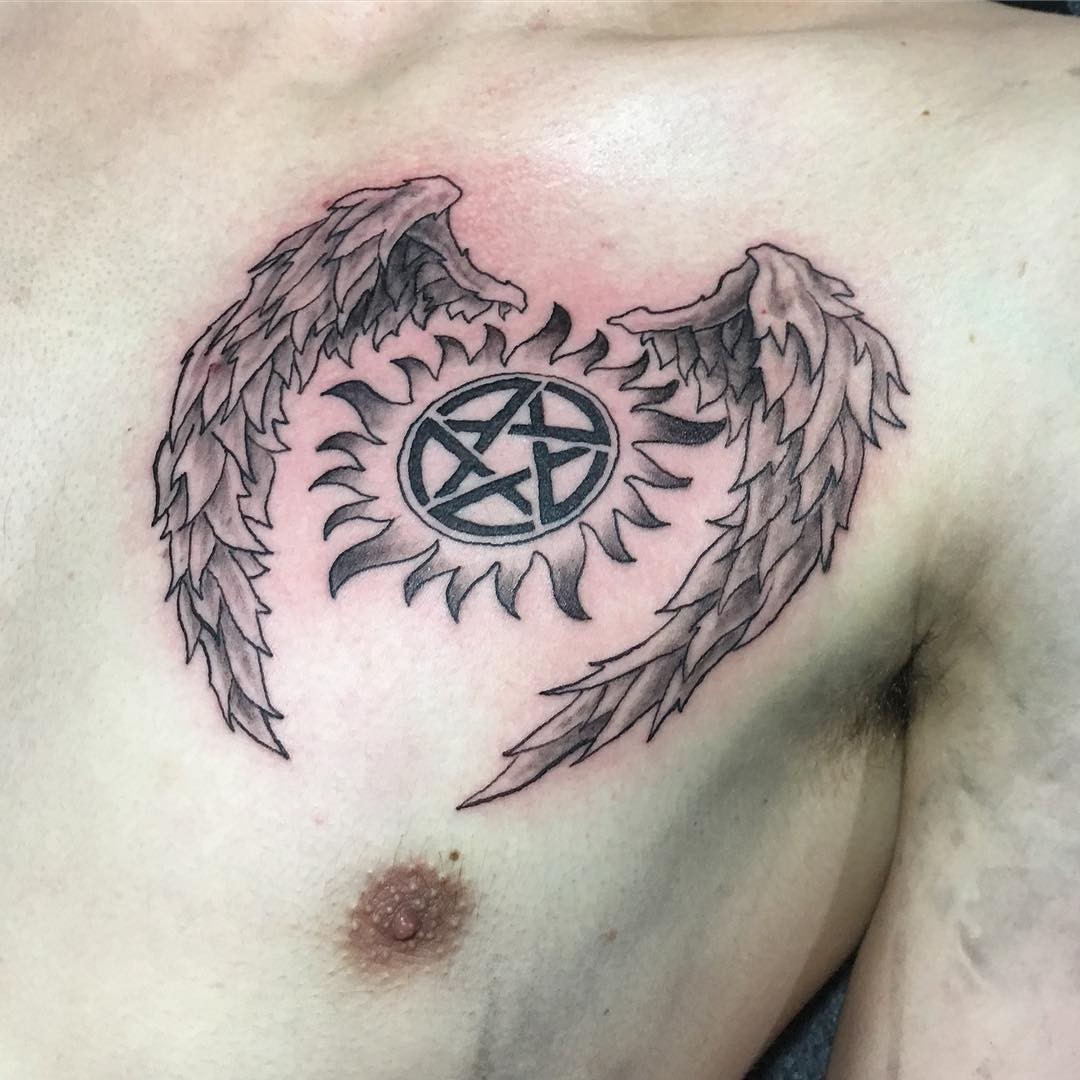 Pentagram Tattoo Designs With Wings