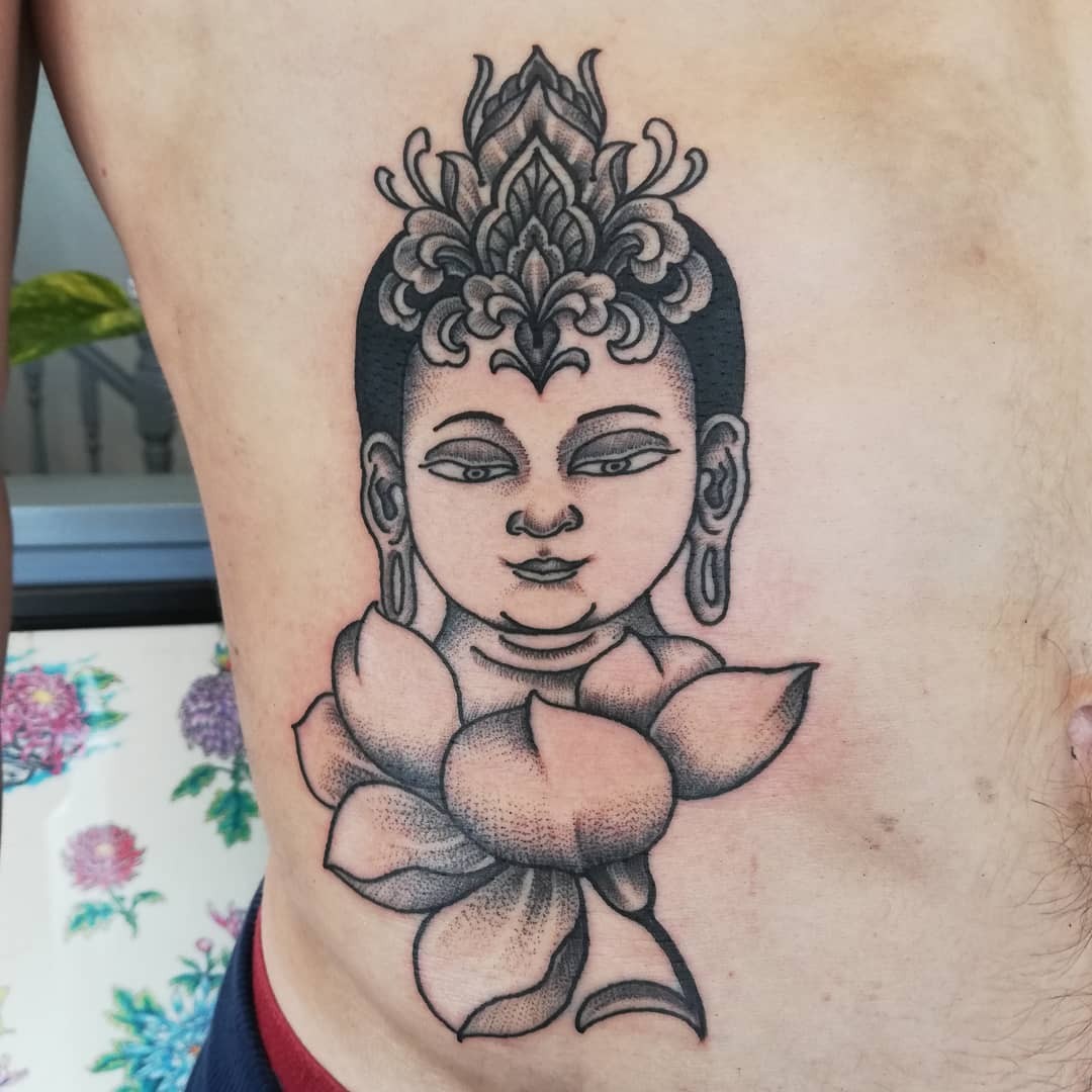 Side Black Lotus Tattoo Budha Inspired