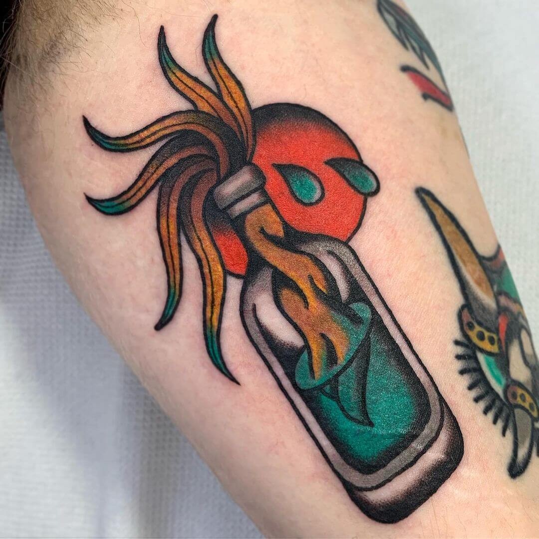 Fire Sun Molotov Cocktail Tattoo