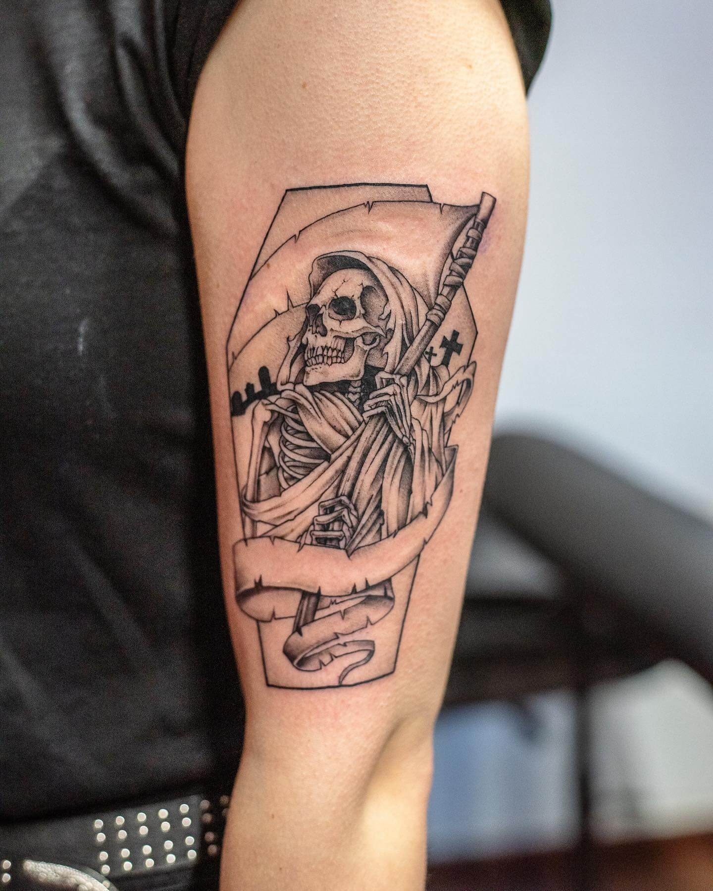 Death Tarot Card Tattoo Design With A Cross