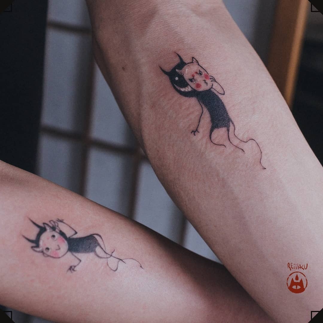 Cute And Creepy Demon Sibling Tattoo