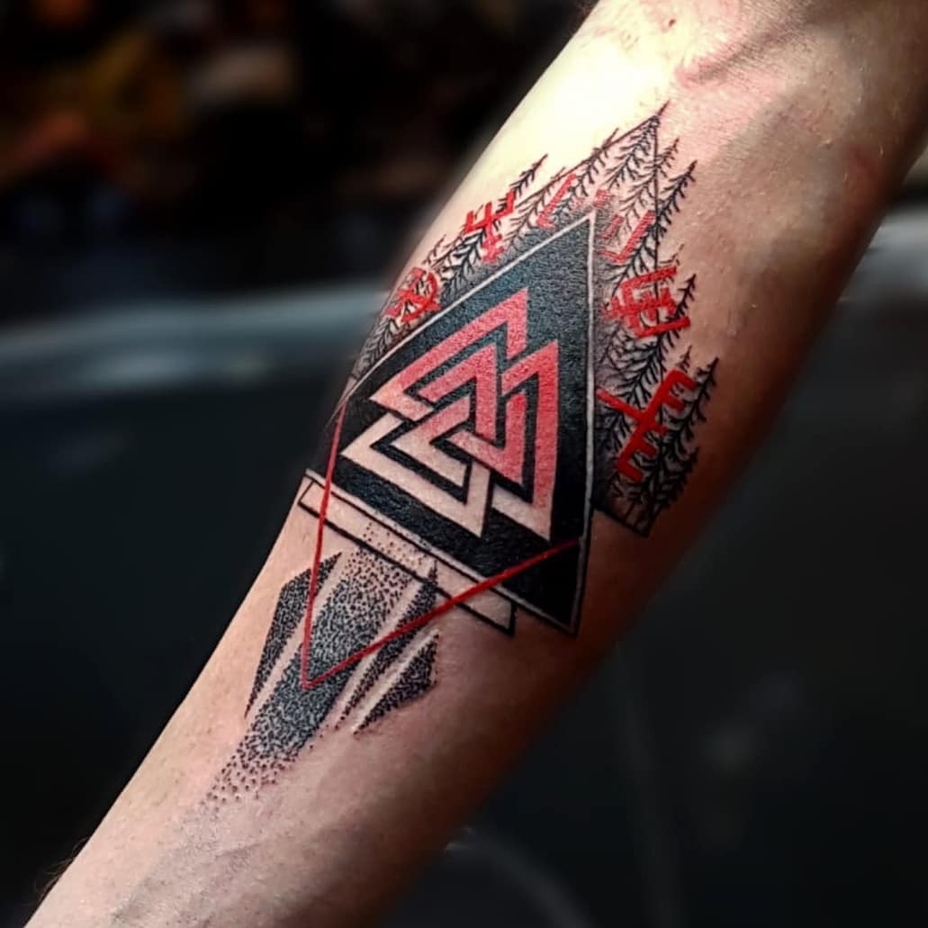 Red & Black Valknut Tattoo