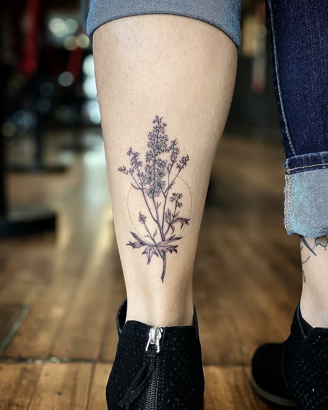 The Fine-line Delphinium Floral Tattoo