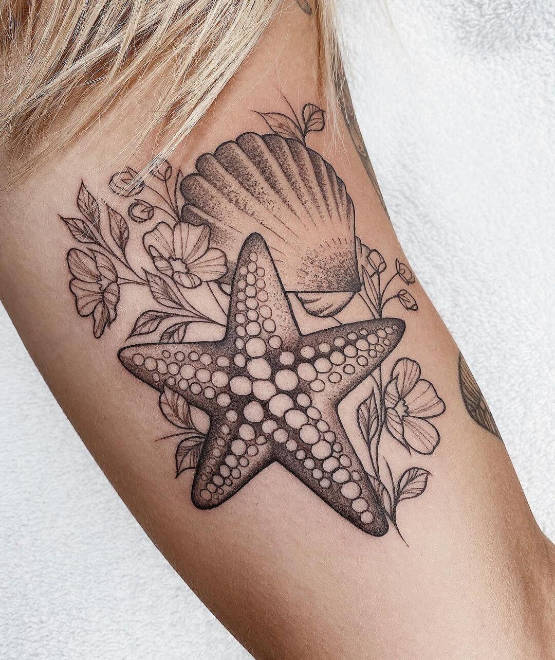 Starfish And Seashell Tattoo