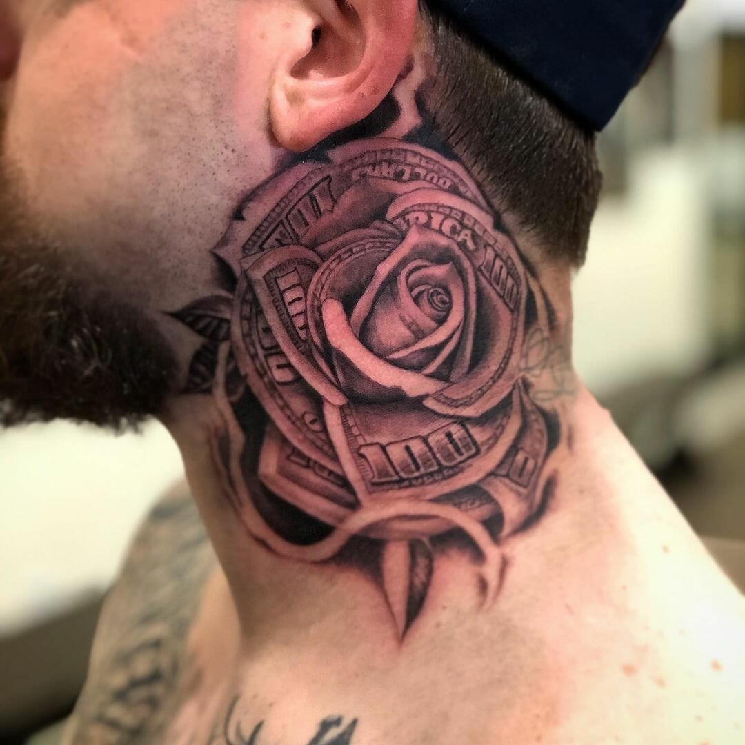 Money Rose Neck Tattoo