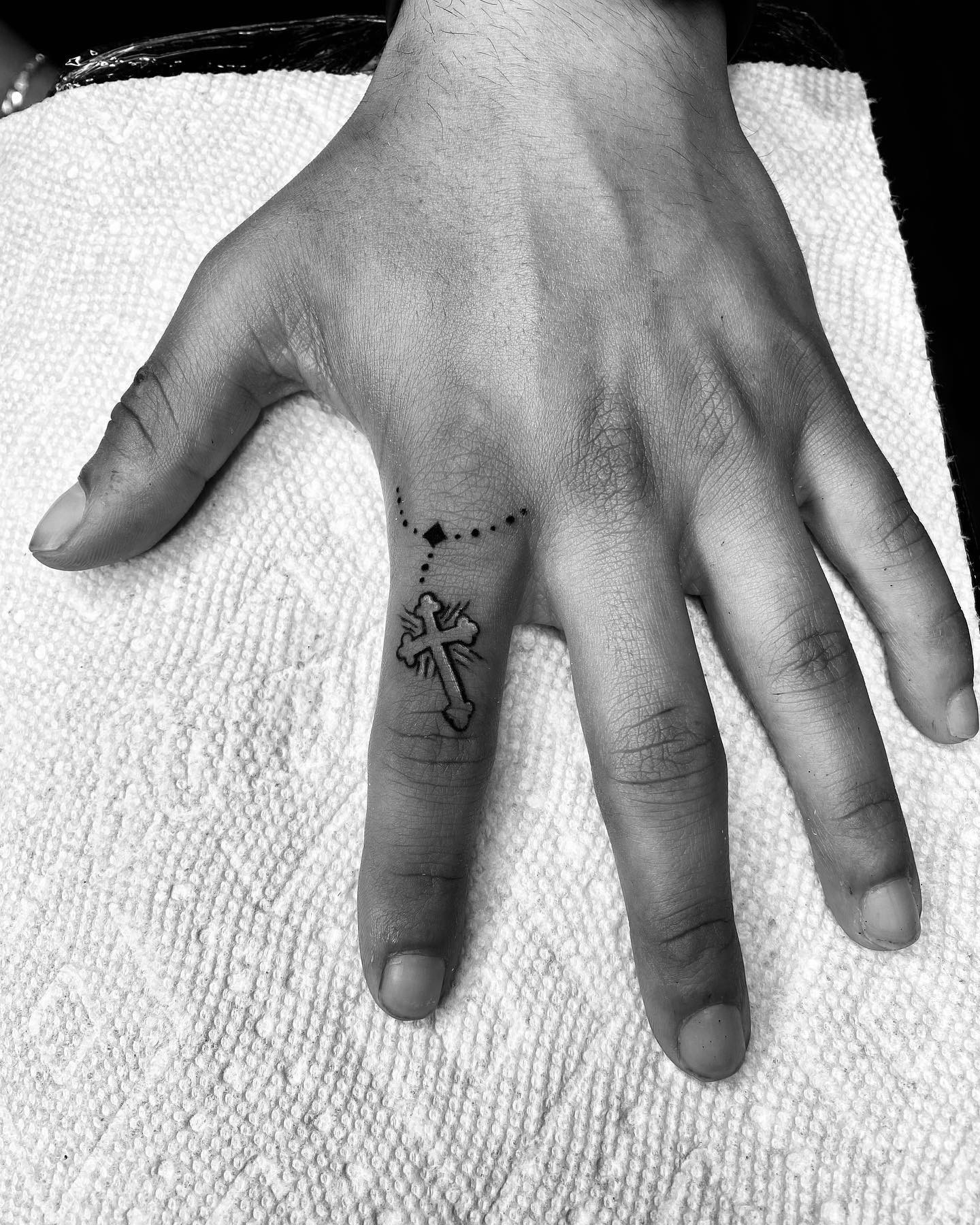 Dainty Rosary Finger Tattoo Designs