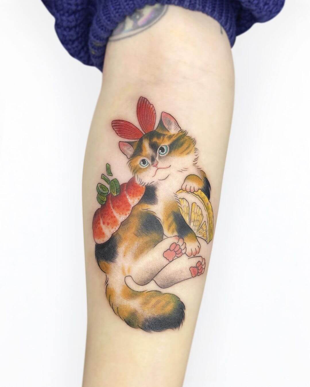 Calico Cat With Sushi