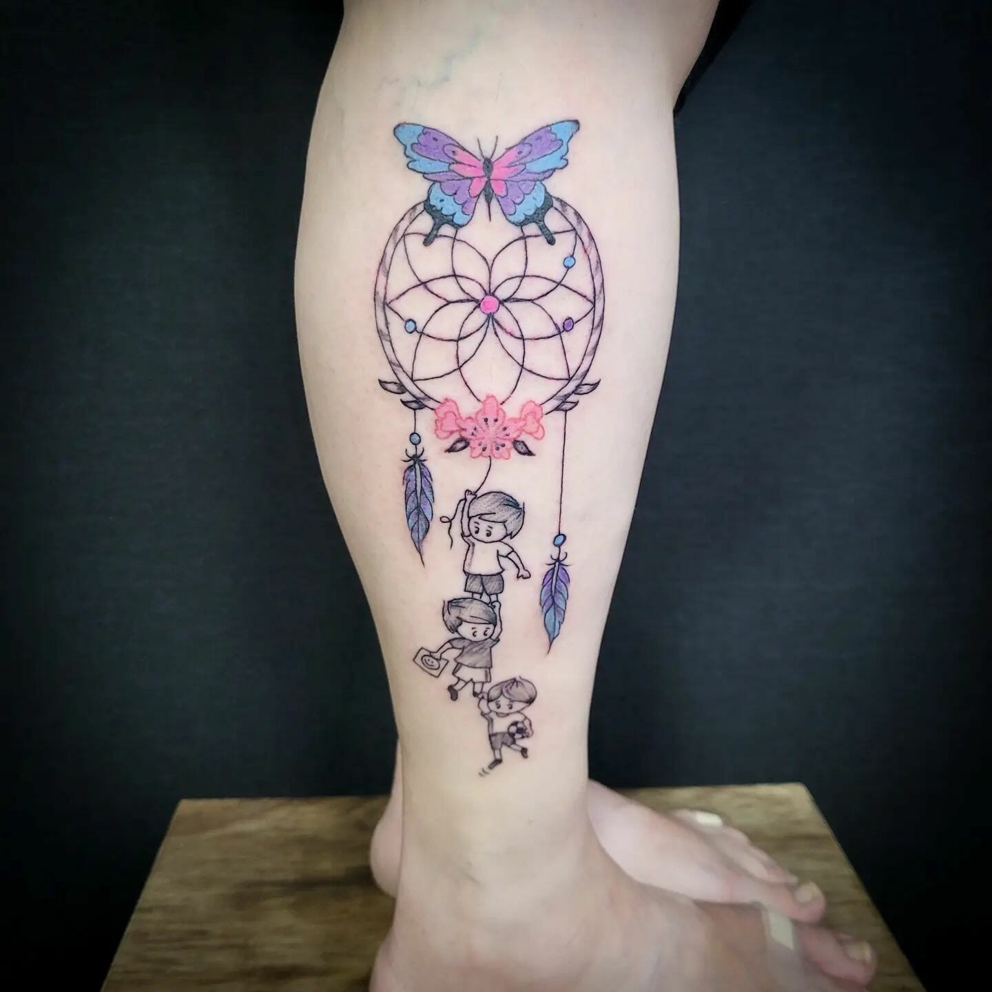 Dream Catcher Tattoo With Blue Butterfly