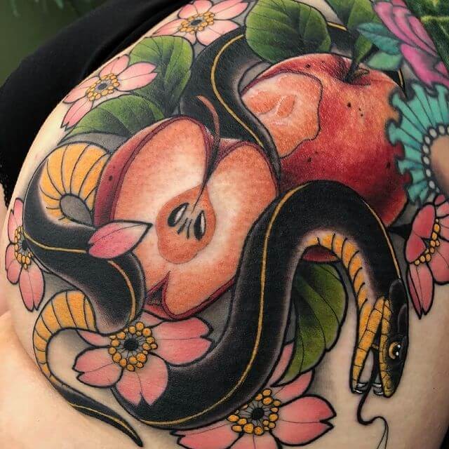 The Satanic Snake And Apple Tattoo