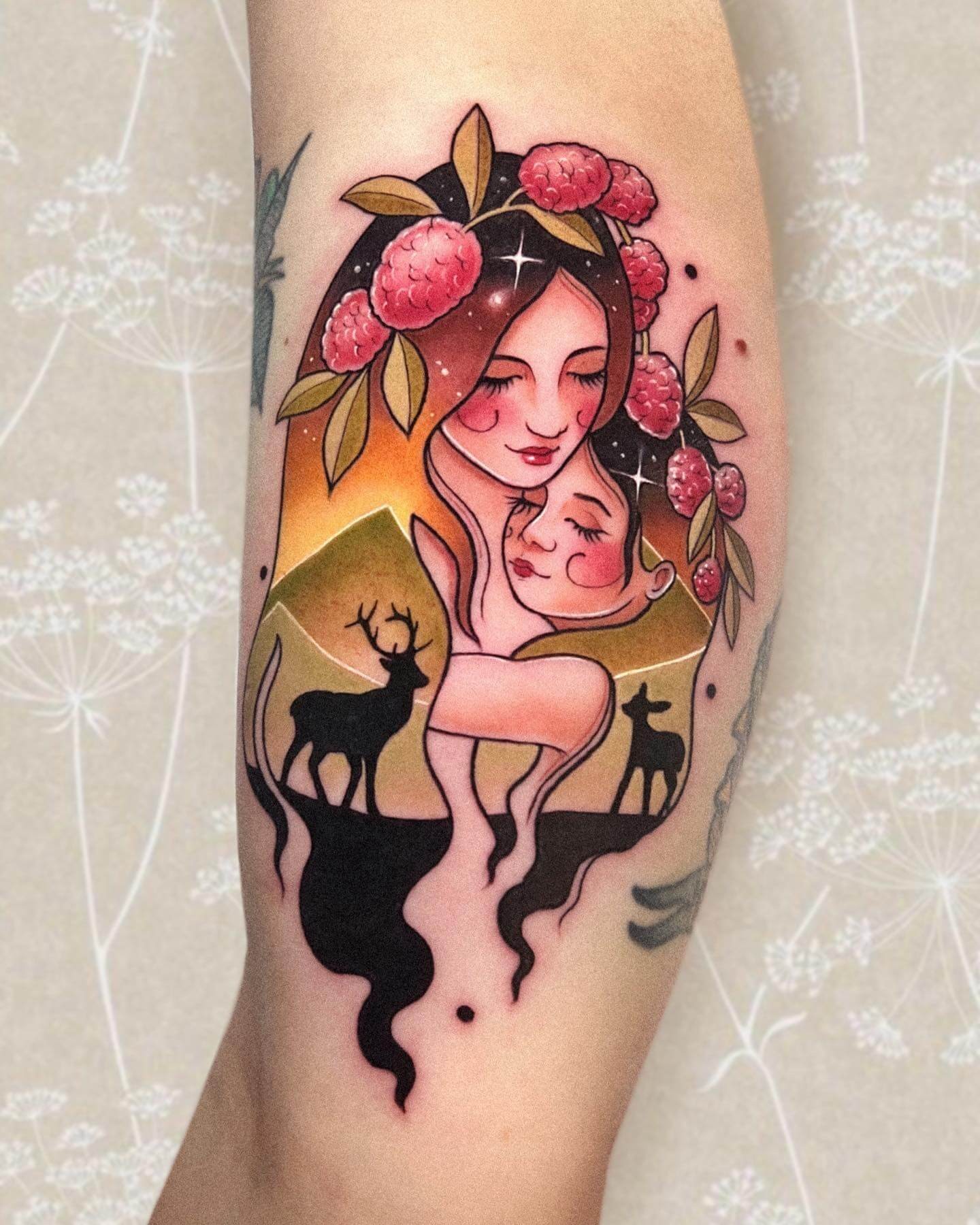 Colorful Mother-Daughter Tattoo