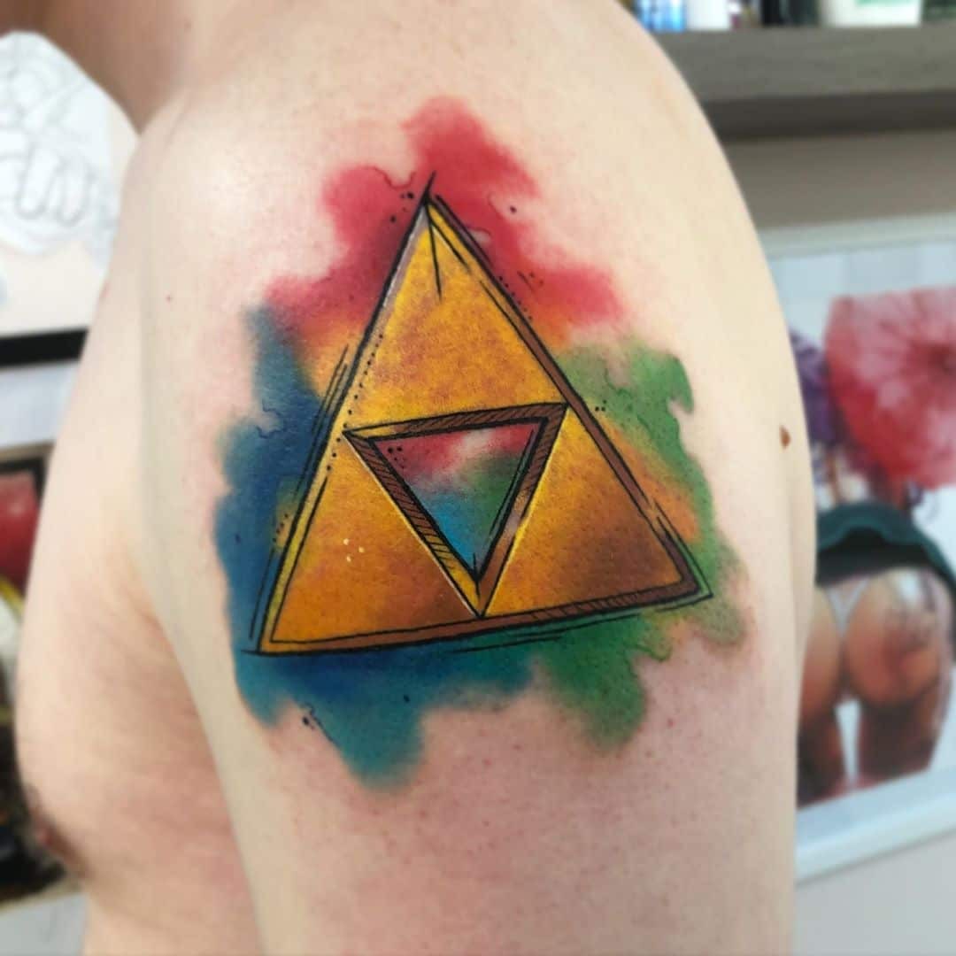 Watercolor Zelda Triforce Tattoo