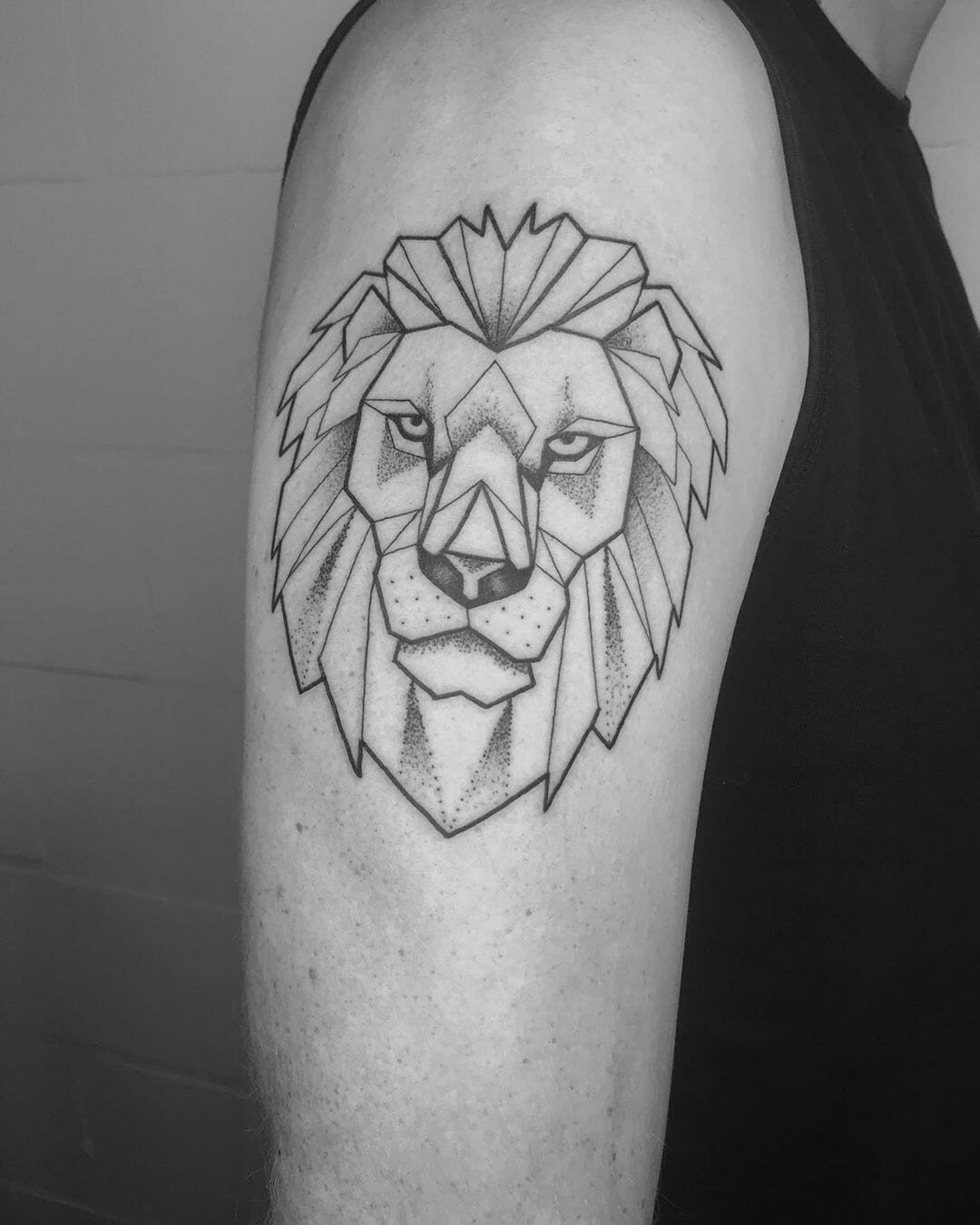 Geometric Lion Tattoo On Shoulder