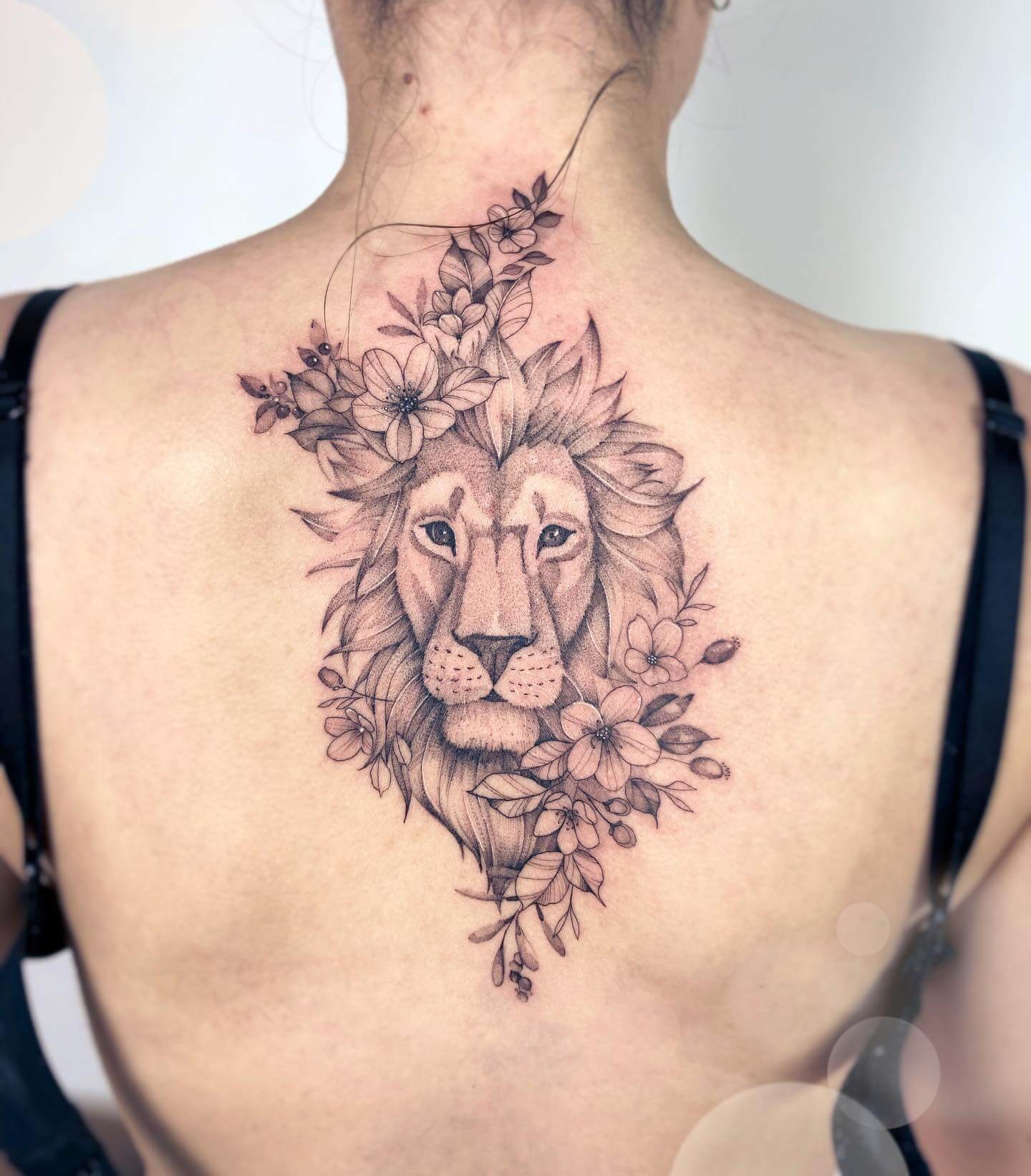 Lion Head Back Tattoo