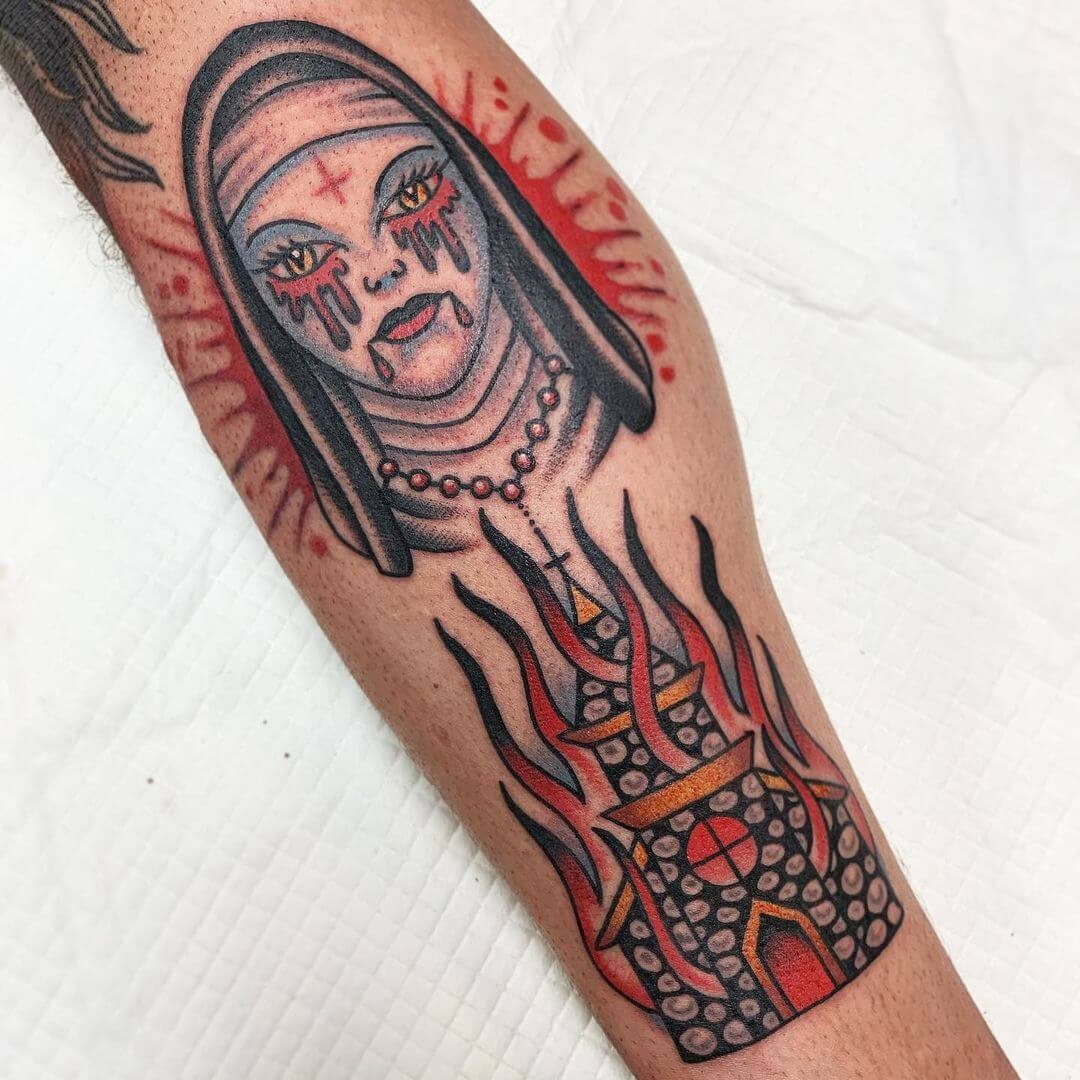 Colourful Evil Nun Tattoo