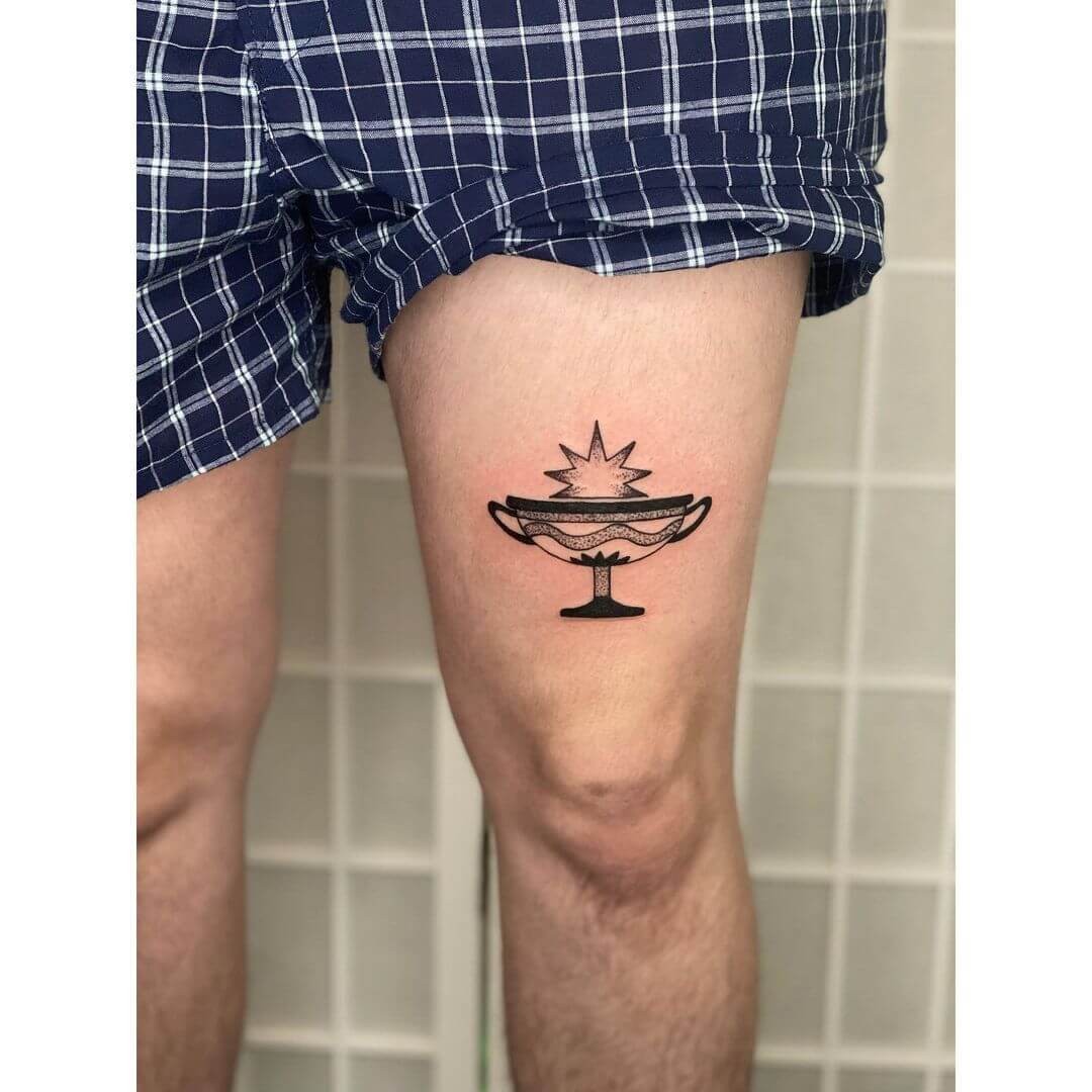 Vase Minimalist Tattoo Above Knee