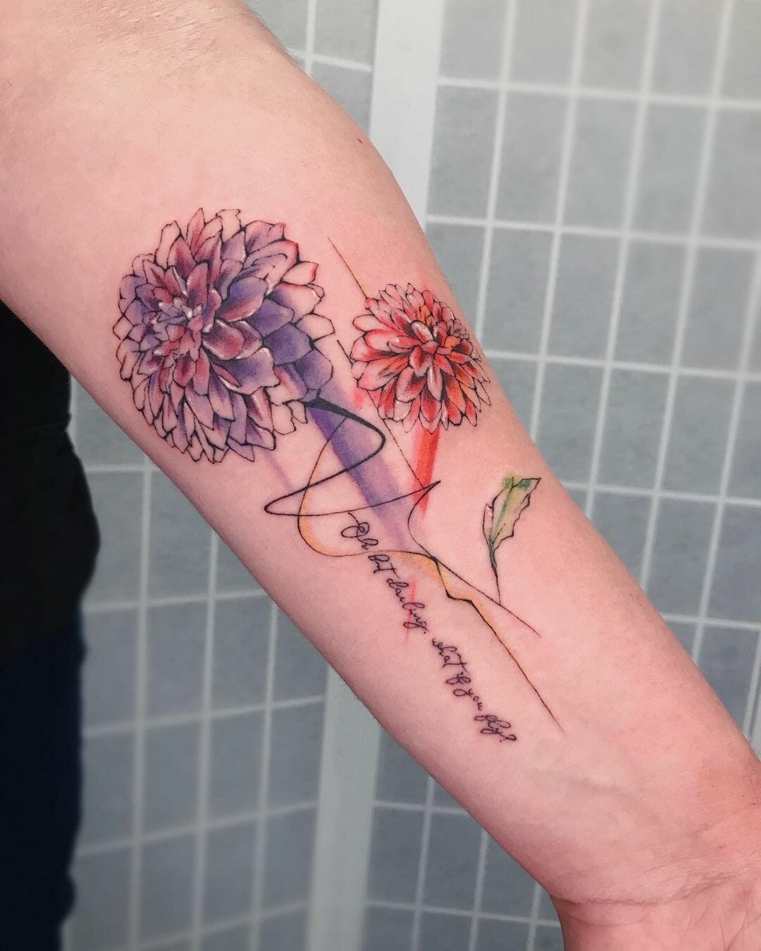 Trending Watercolour Dahlia Tattoo