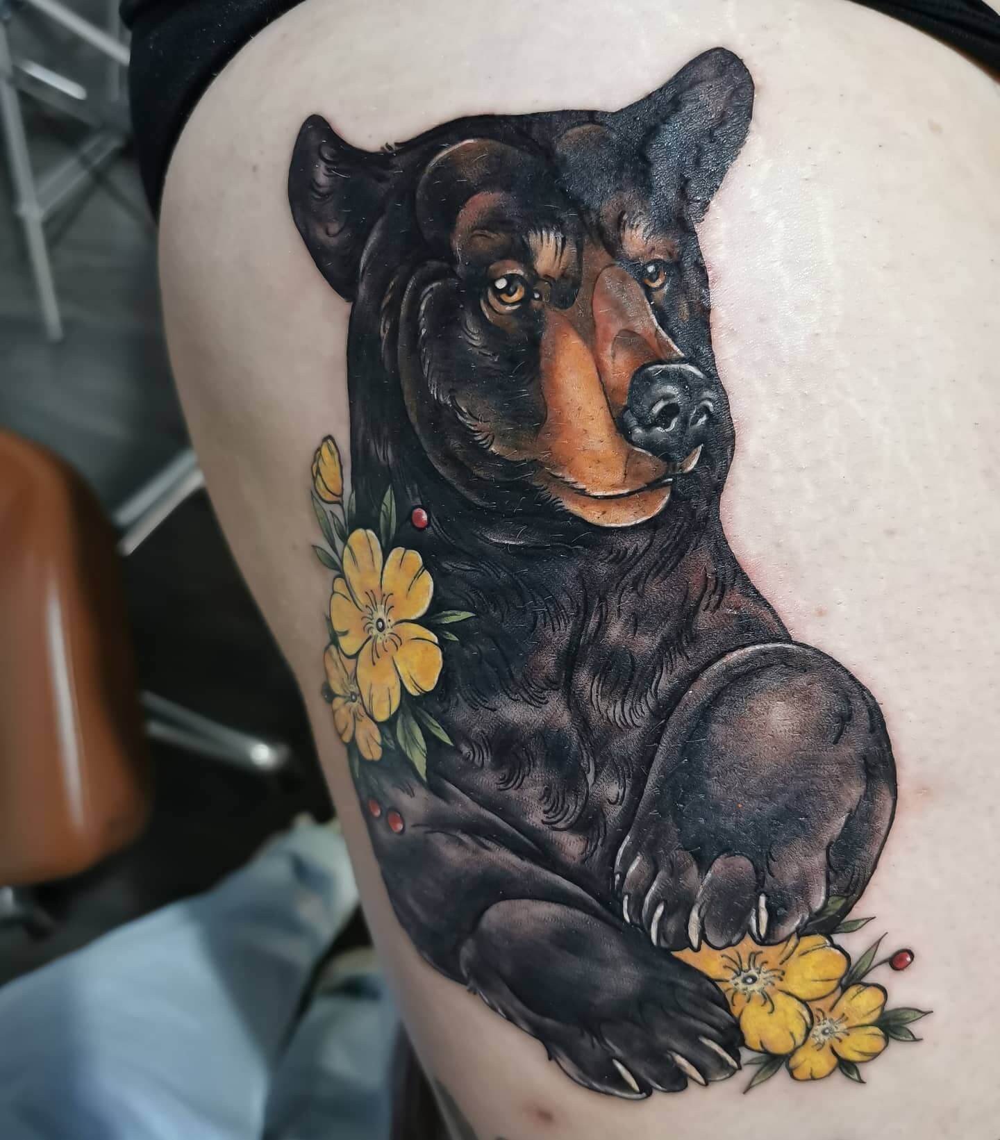 Feminine Black Bear Tattoo