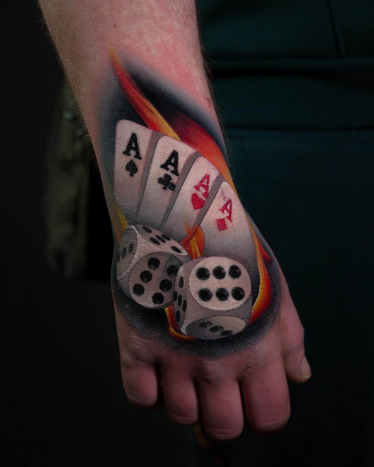 Colored Playing Cards And Dice Tattoo