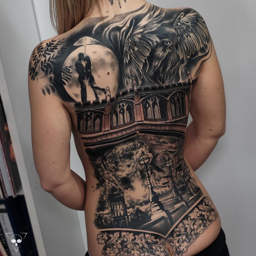 Romantic Kiss On A Bridge At Night Backpiece