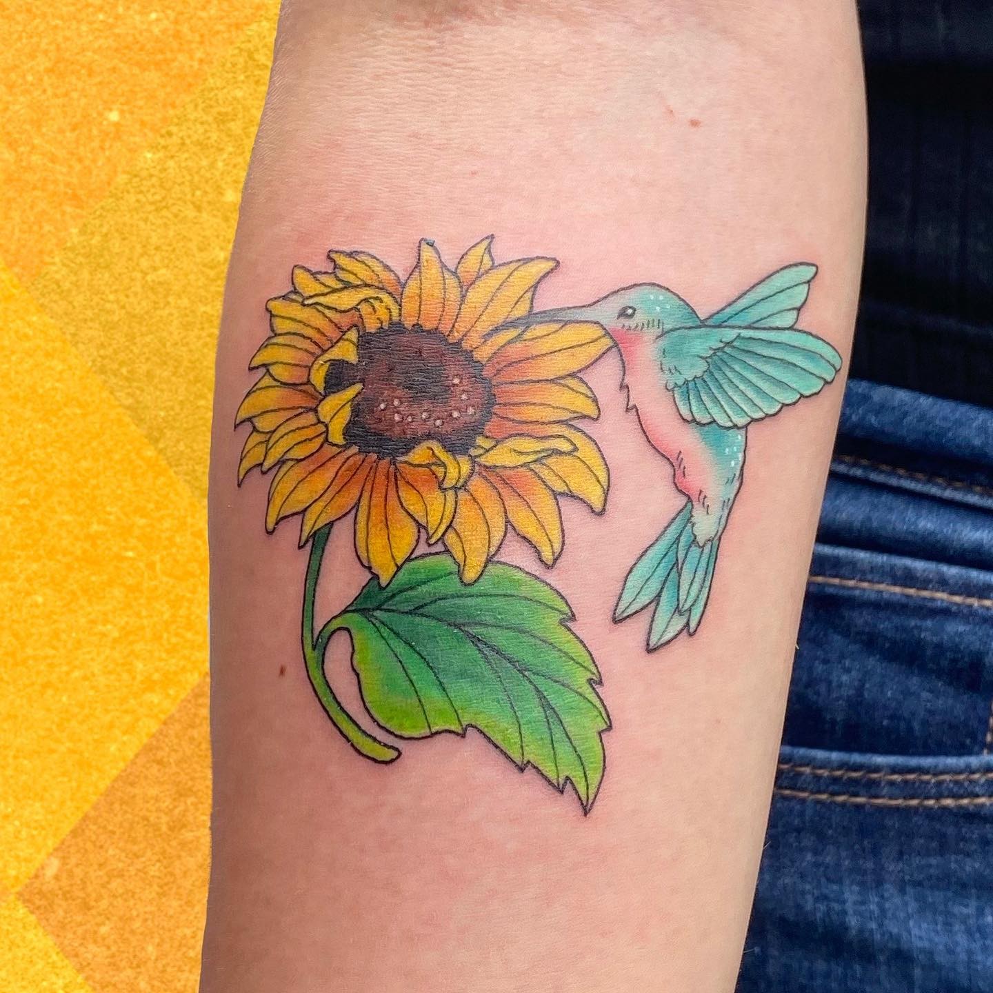 Sunflower and Hummingbird Tattoo