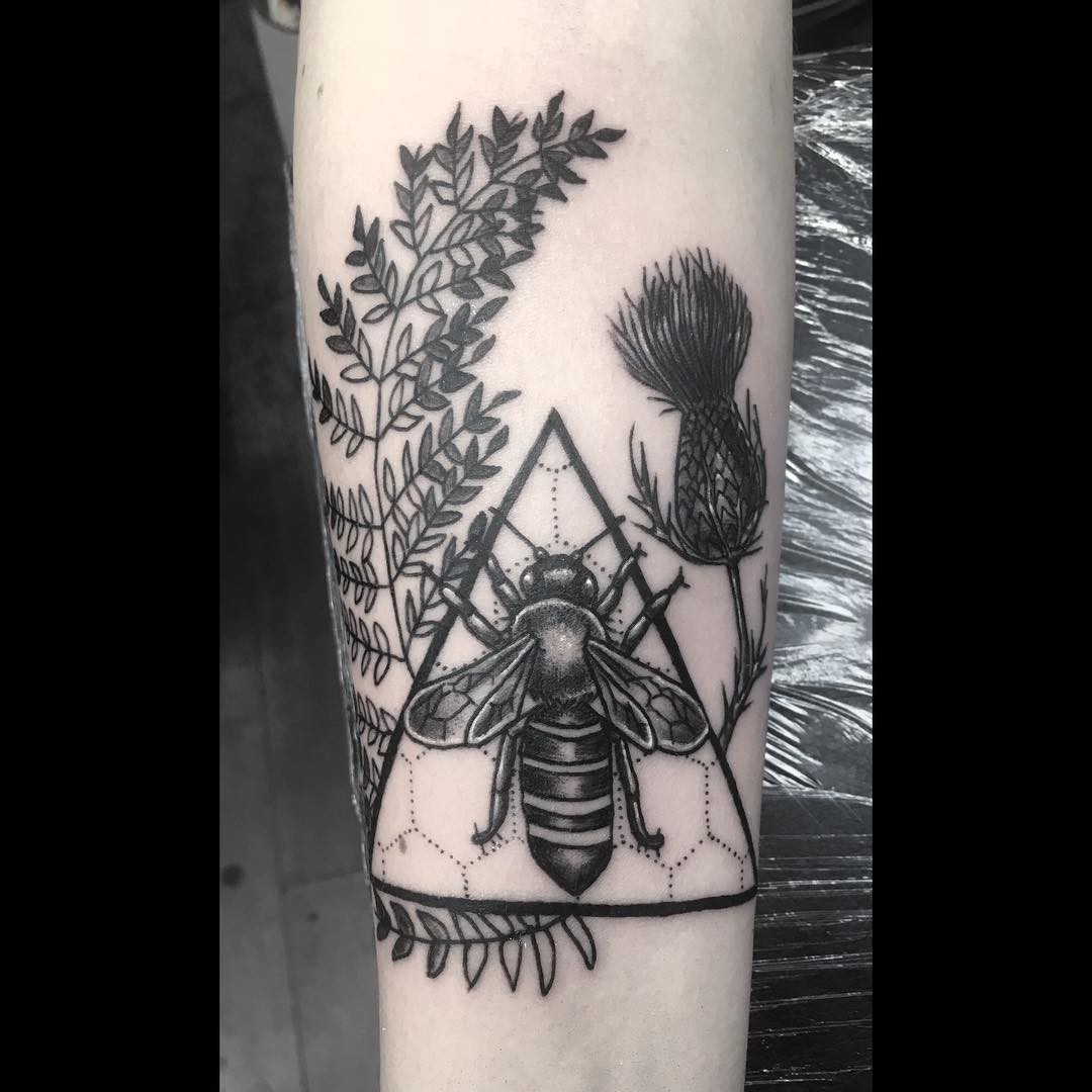 Solitary Bee Hive Geometric Tattoo