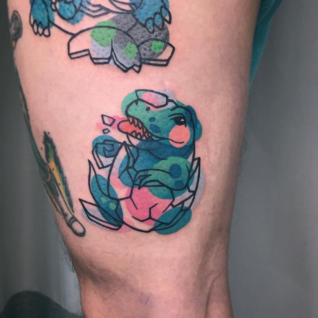 Cute Cartoon Dinosaur Egg Hatching Tattoo