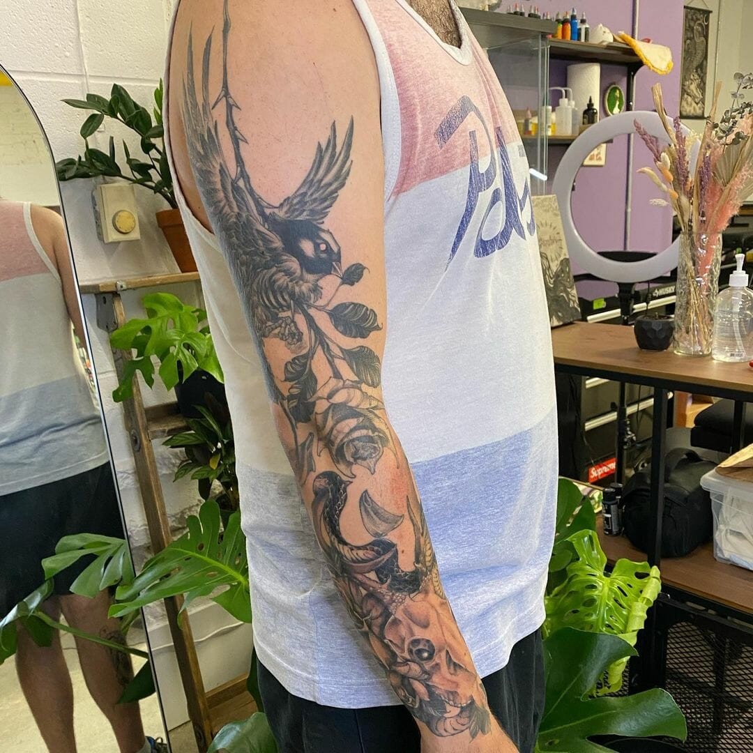 Full Sleeve Deer Skull Tattoo Designs