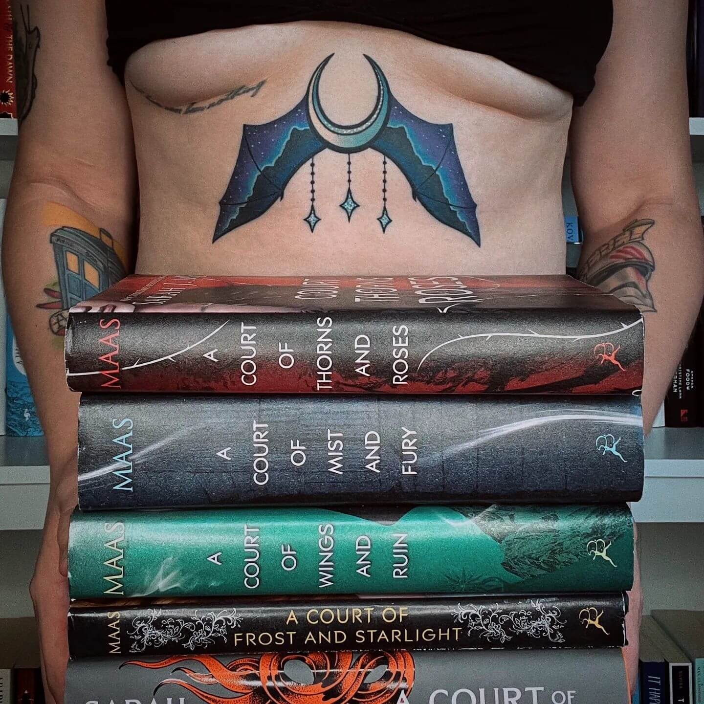 Moon Wings Under Boob Tattoo