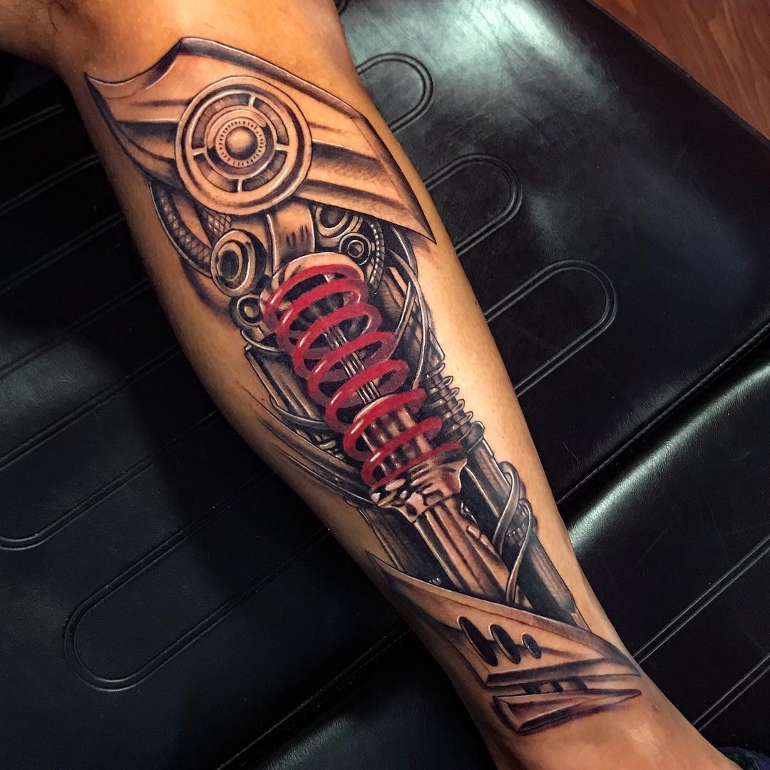 Realistic Robot Leg Tattoo