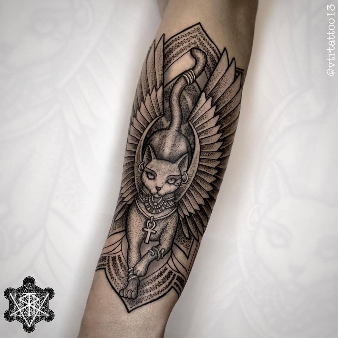 Blackwork Bastet Tattoo