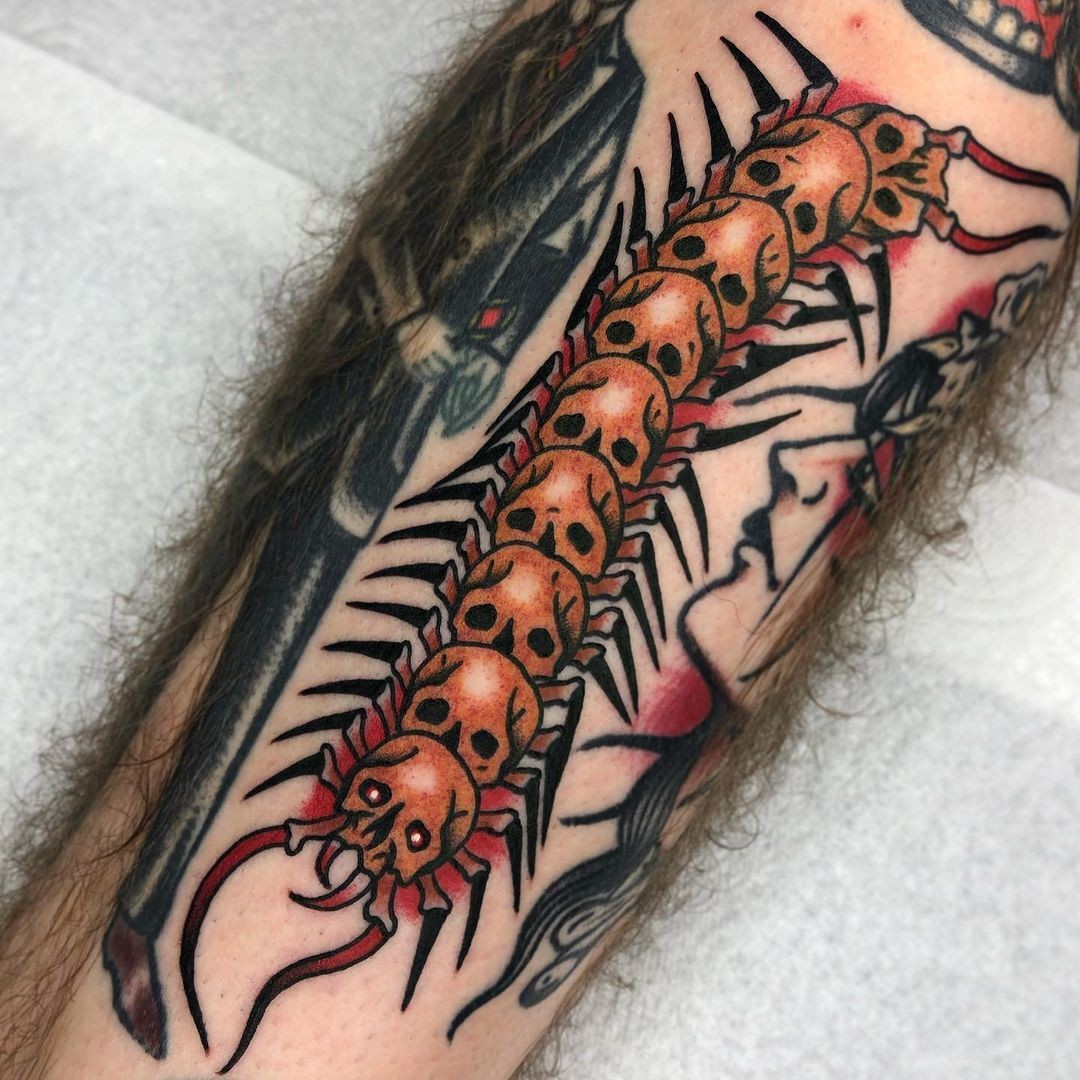 Skull Centipede Tattoo