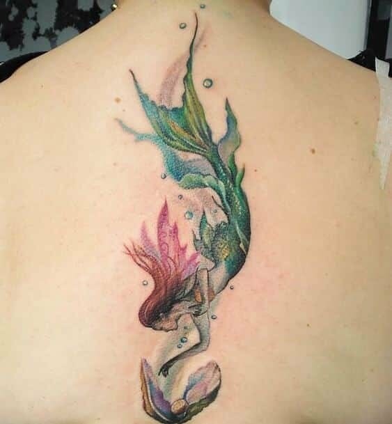 Mermaid Illustration Tattoo On The Back