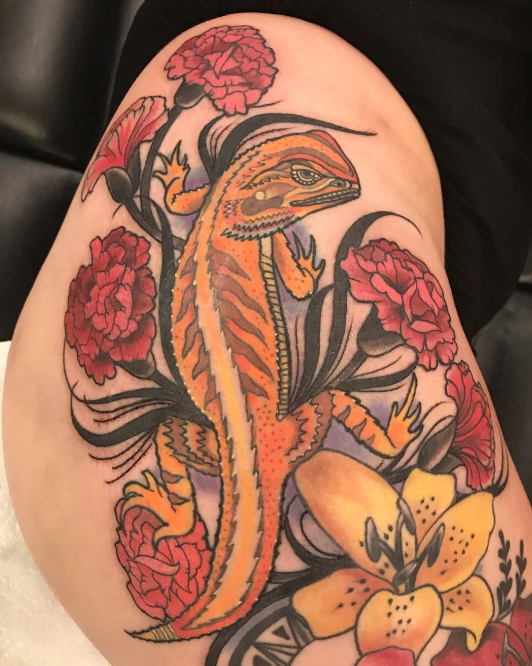 Bearded Dragon Flowers Tattoo