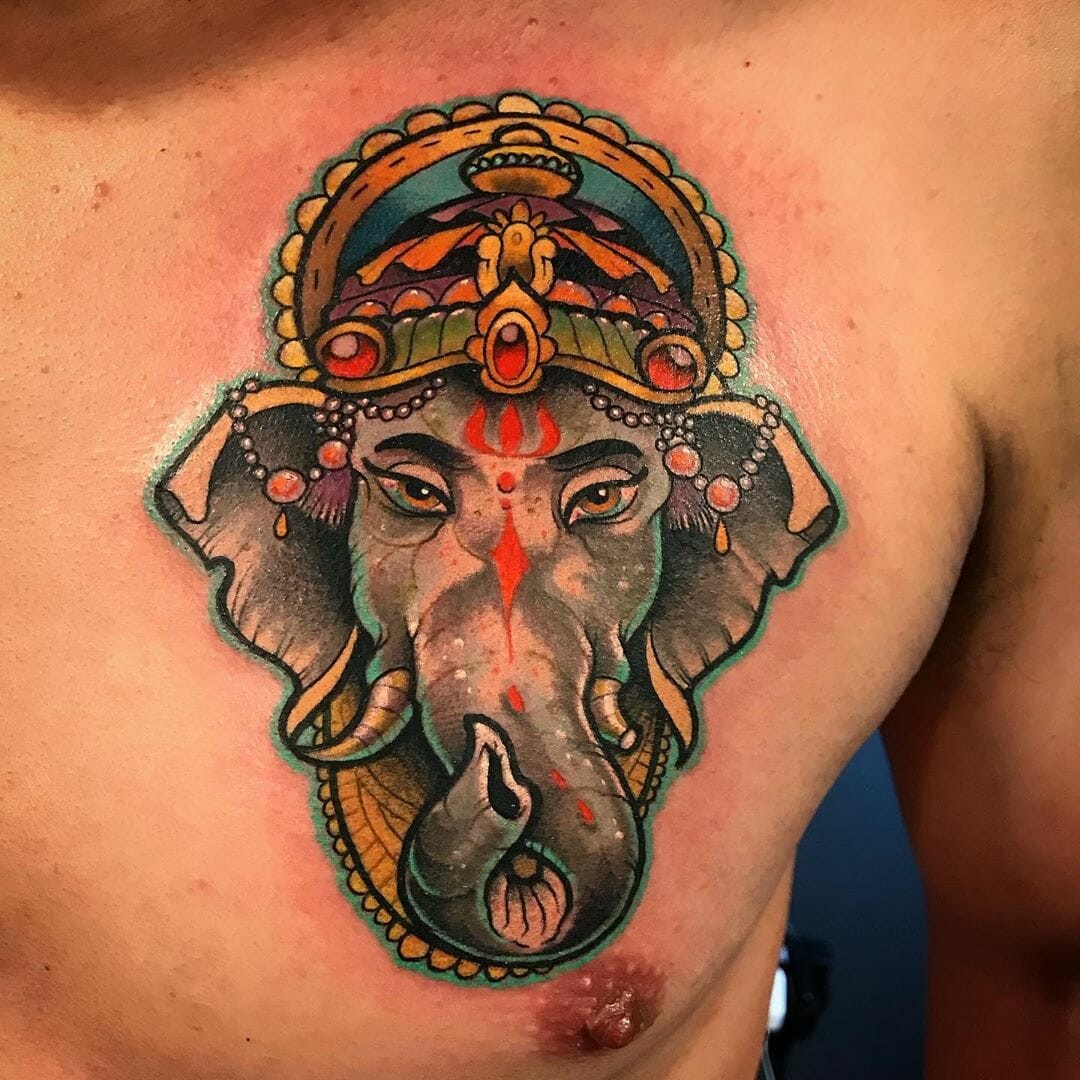 Bright Elephant Ganesha Tattoo Design