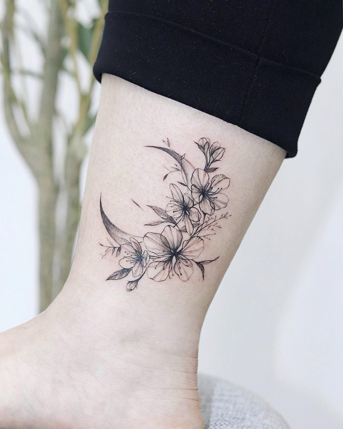 Floral Moon Tattoo