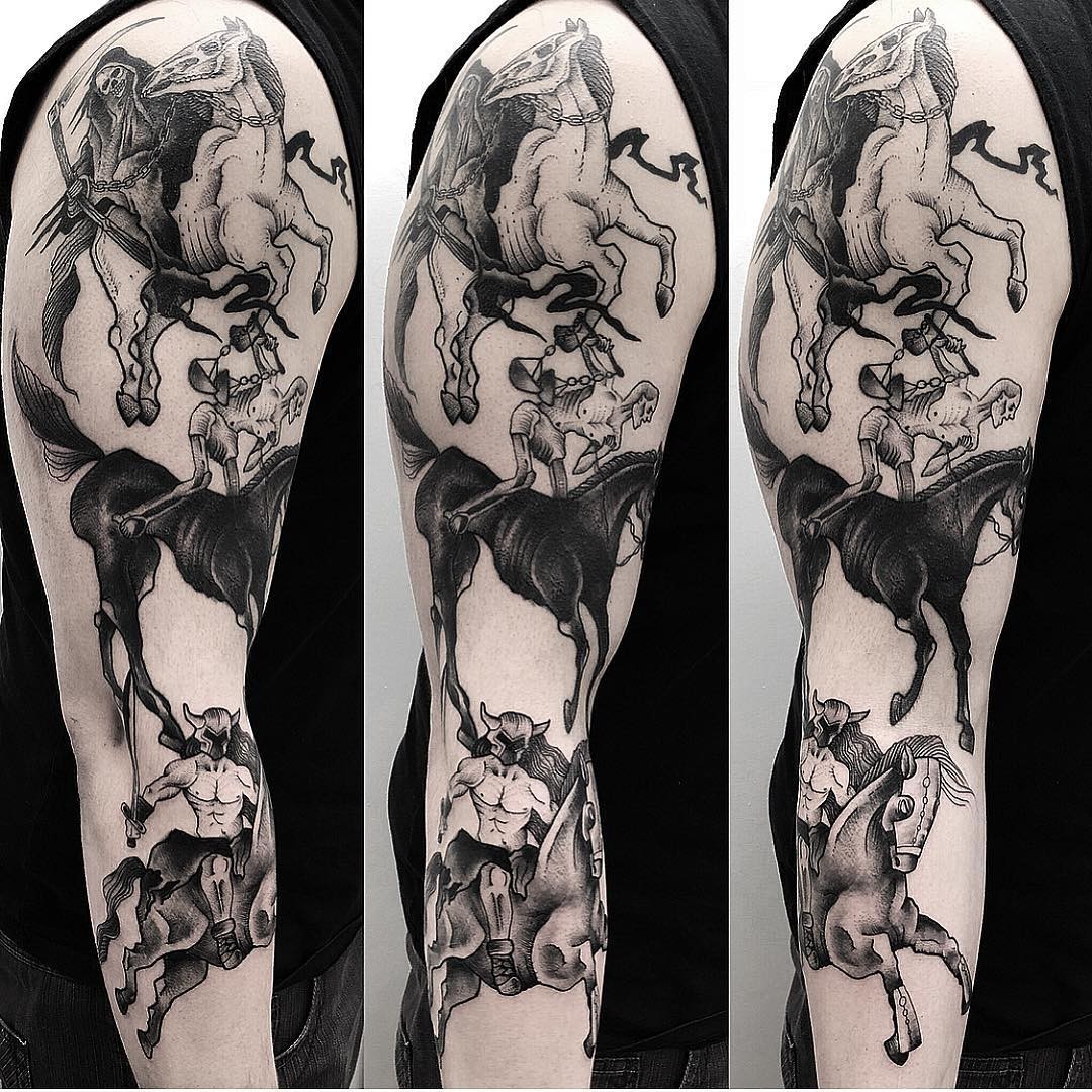 4 Horsemen Of The Apocalypse Half Sleeve Tattoo