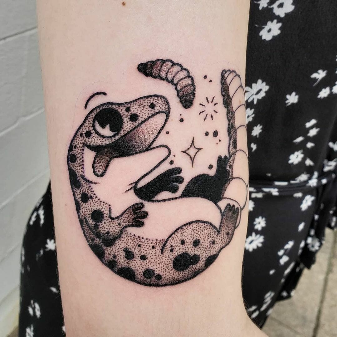 Black And White Leopard Gecko Tattoo