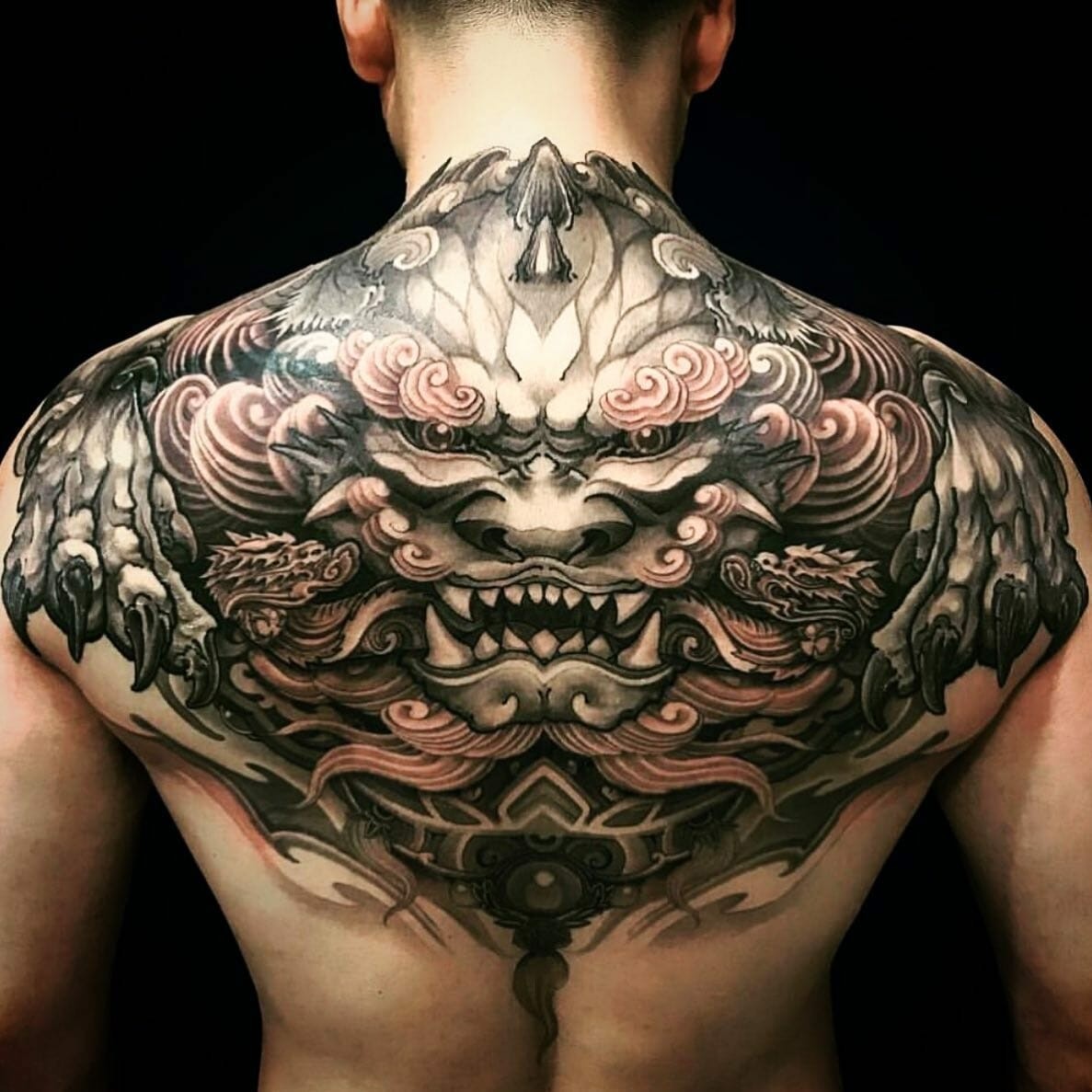 Beautiful Back Foo Dog Tattoos for Men