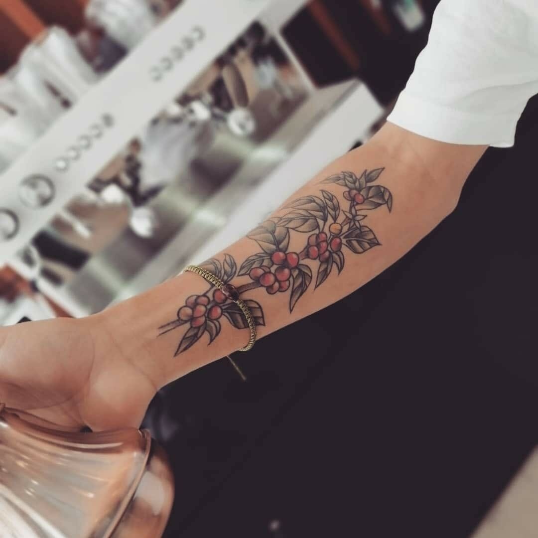 Botanical Style Coffee Bean Plant Tattoo