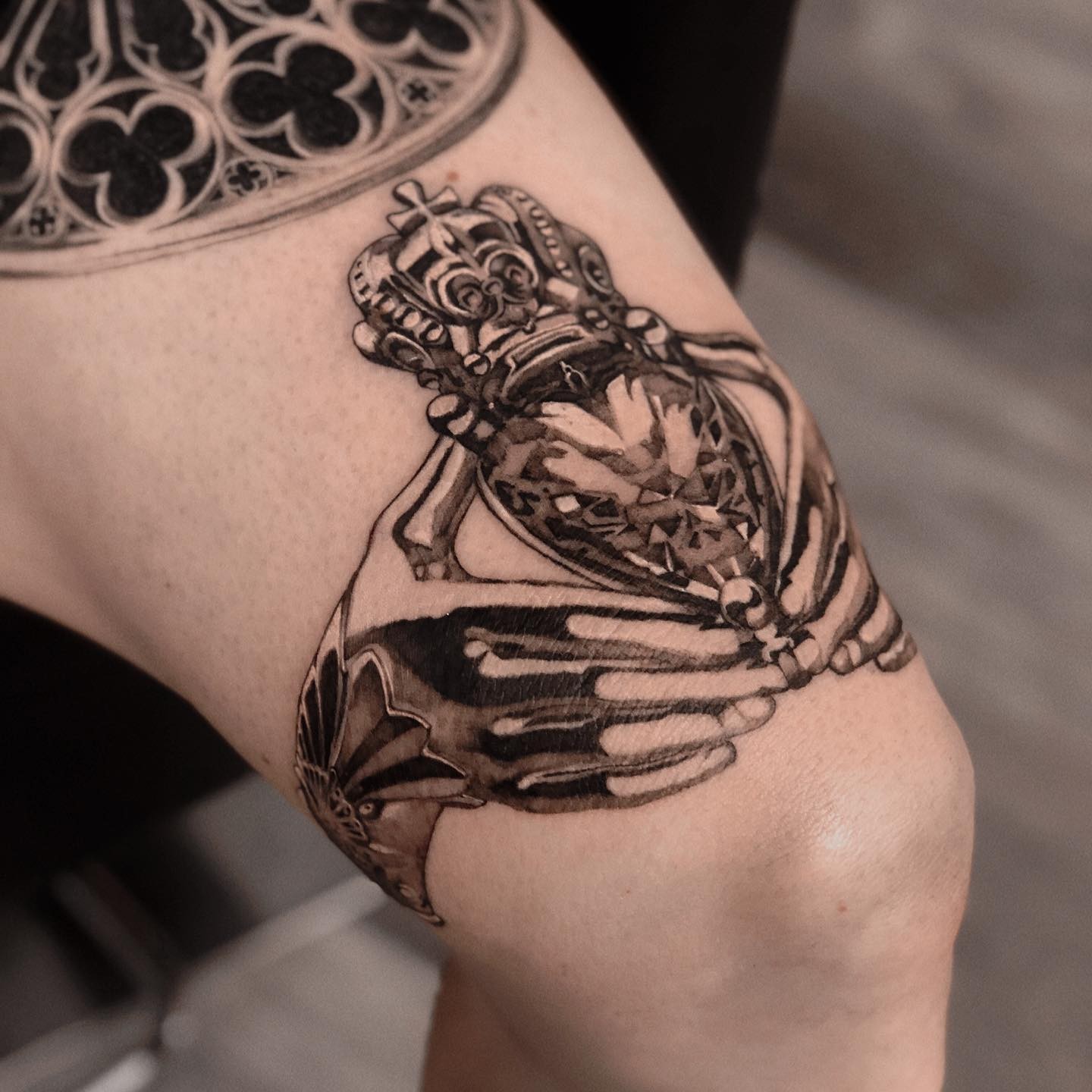 Grey And Black Diamond Tattoo With Crown