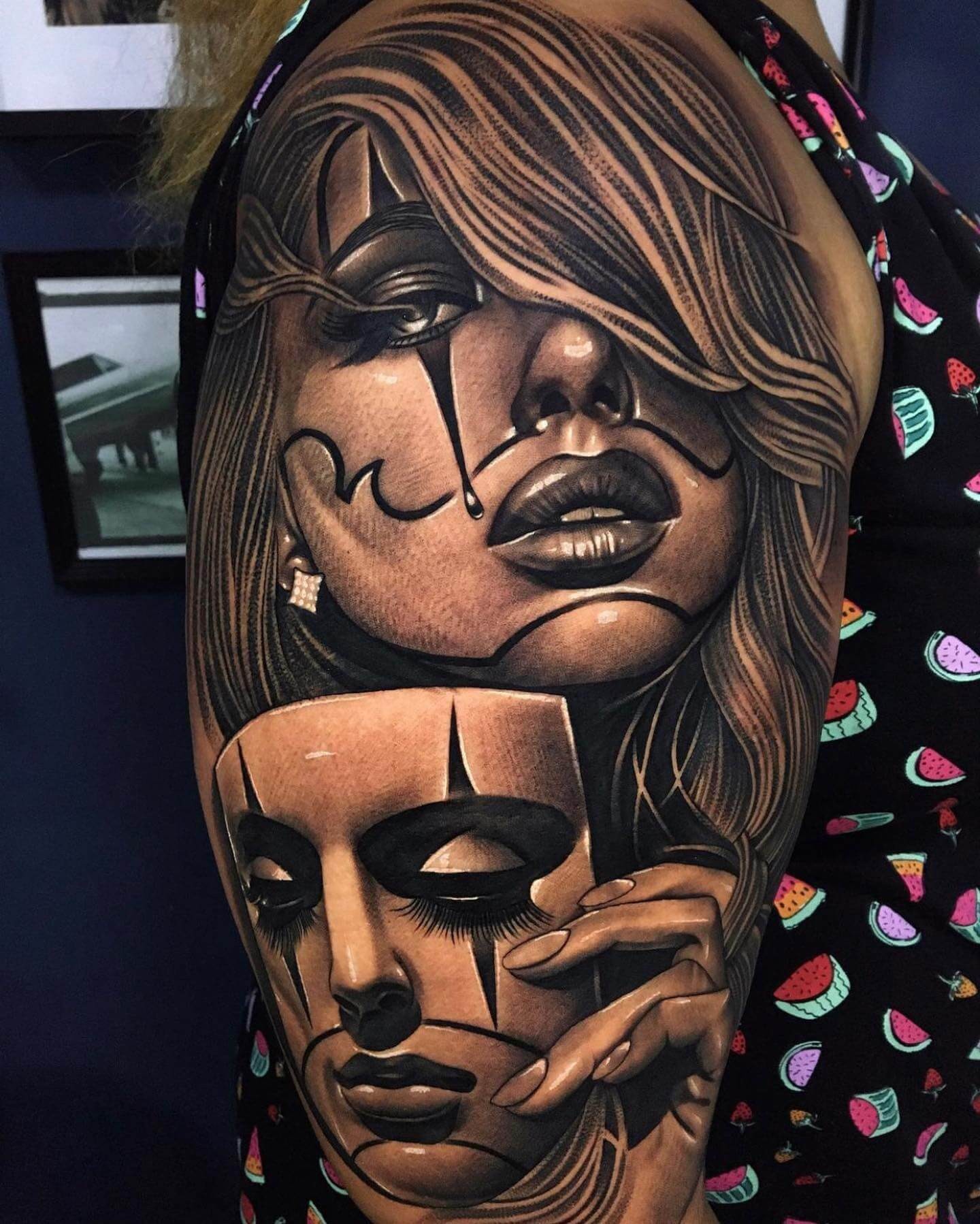 Clown Girl With A Mask Tattoo