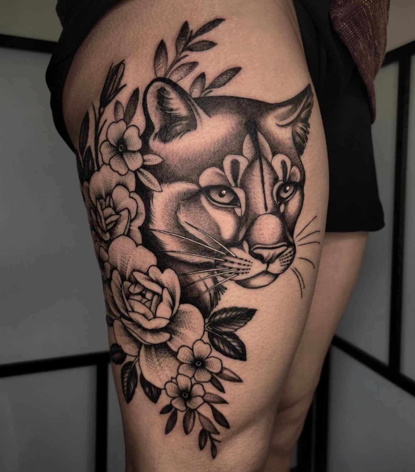 Cougar Thigh Tattoo Design