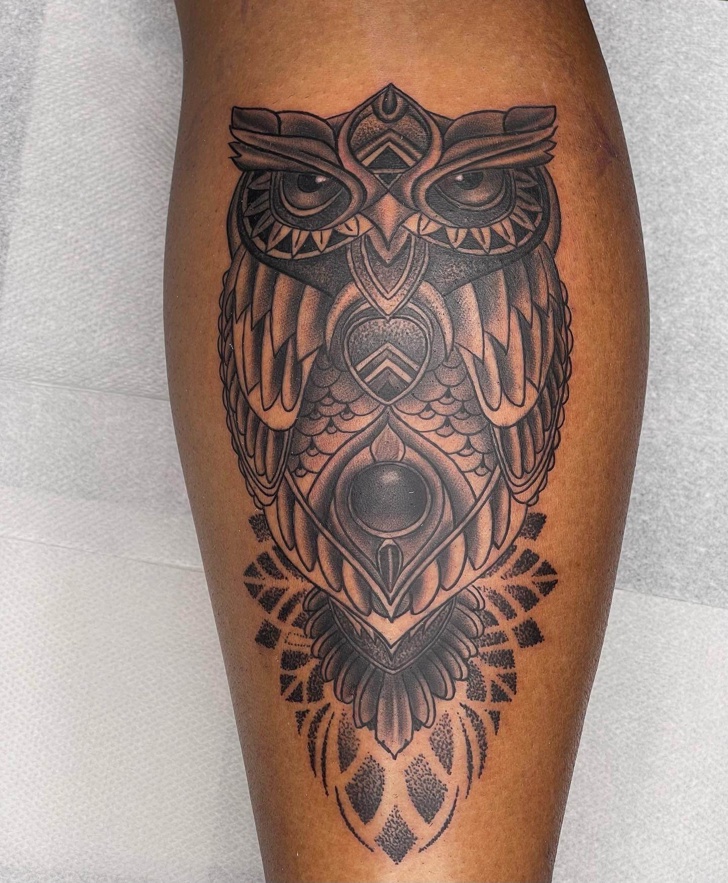 Owl Tattoo On Leg For Females