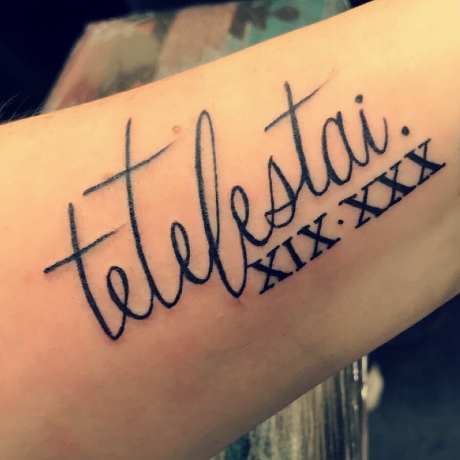 Tetelestai Tattoo With The Bible Verse