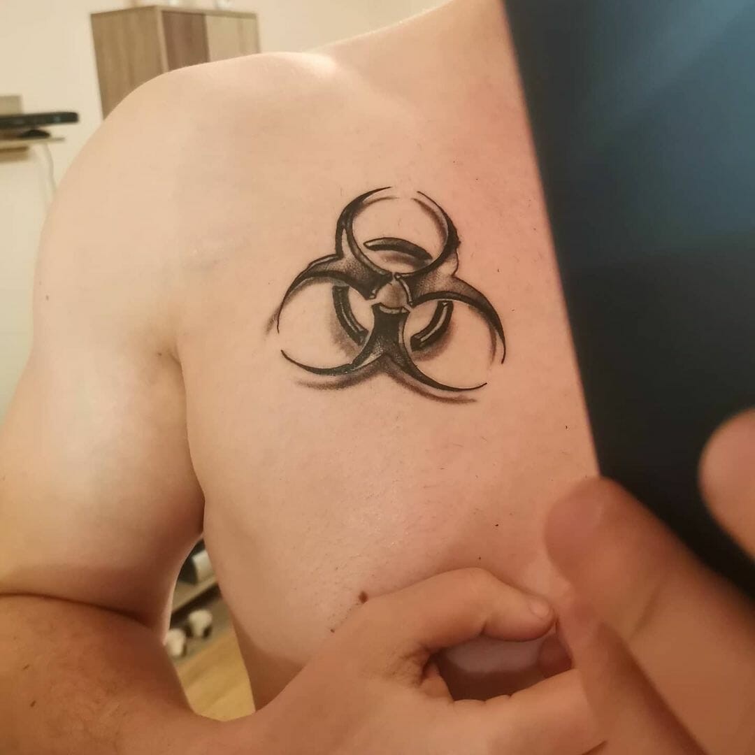 Black and White Biohazard Tattoo