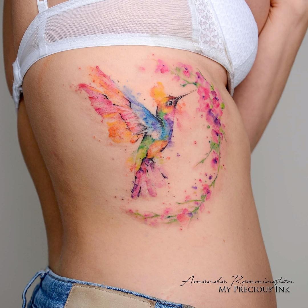 Watercolor Hummingbird Tattoo